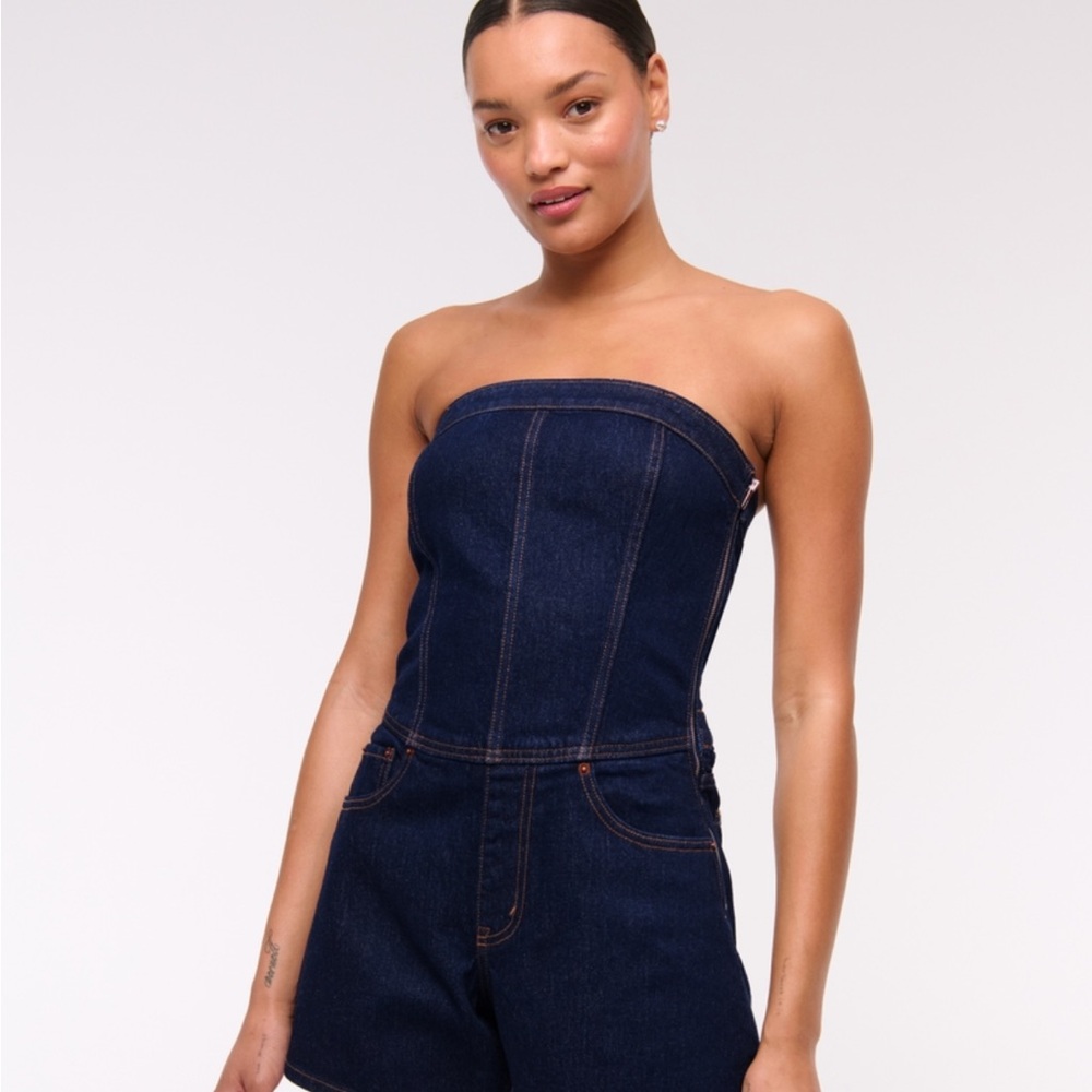Abercrombie & Fitch Strapless Dark Blue Denim Overalls